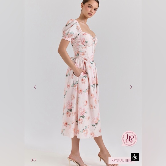 House of CB Lulabell Floral Cotton Puff Sleeve Midi Dress - Size M - Picture 4 of 7